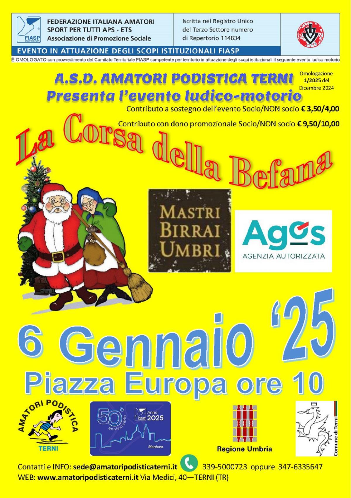 A Terni la 41esima edizione della ‘Corsa della Befana’, una festa per tutti tra sport e valorizzazione del territorio