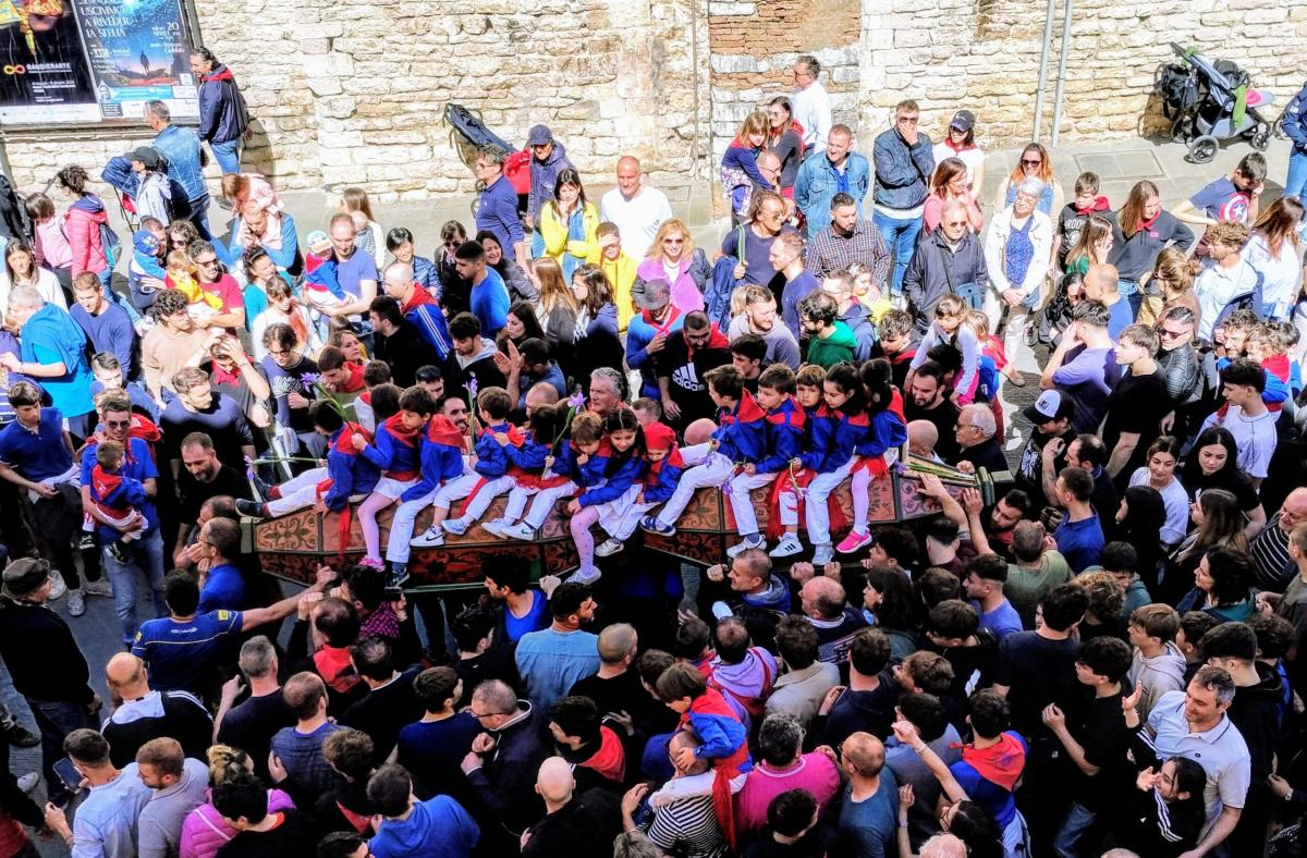 Prima domenica di Maggio: i Ceri scendono dal Monte Ingino per raggiungere la sala dell’Arengo nel Palazzo dei Consoli