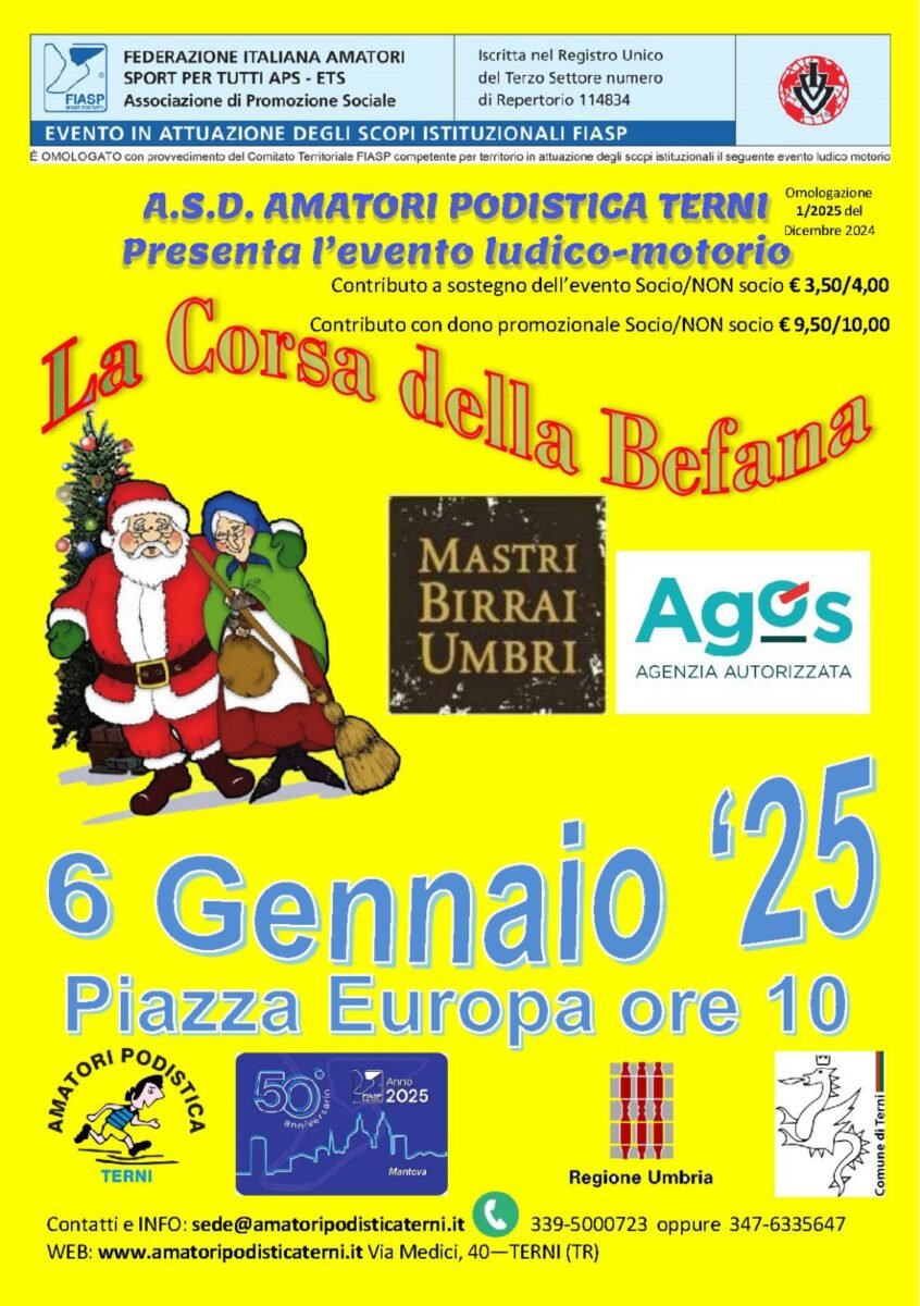 A Terni la 41esima edizione della 'Corsa della Befana', una festa per tutti tra sport e valorizzazione del territorio